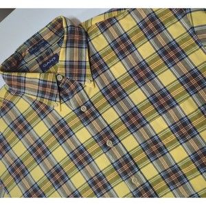 GANT Button Up Shirt Large L Yellow Plaid College Oxford Long‎ Sleeve Mens